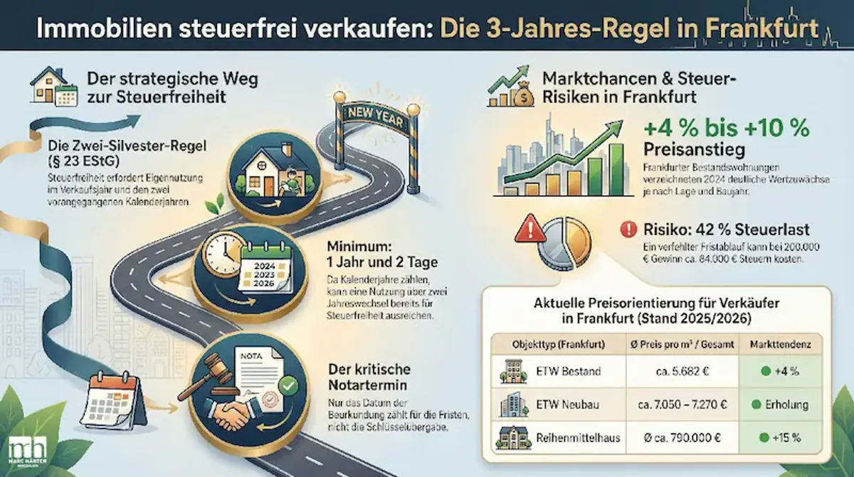 Immobilie steuerfrei verkaufen in Frankfurt: Die Drei-Jahres-Regel einfach erklärt