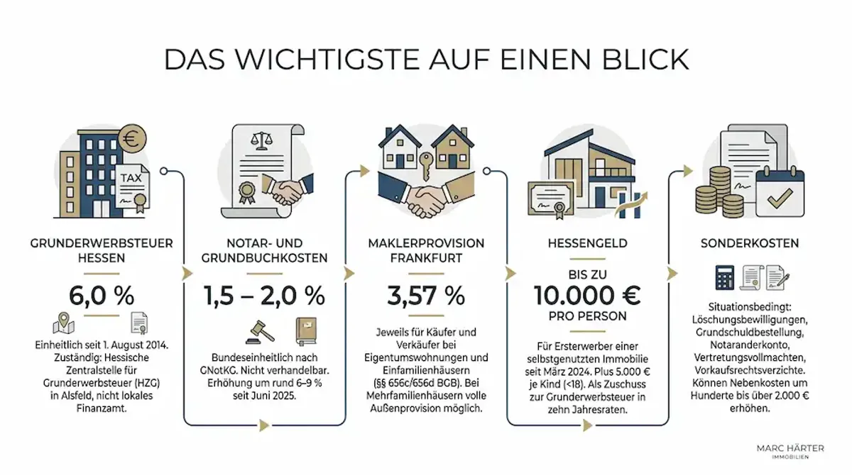 Kaufnebenkosten Immobilie Frankfurt — der vollständige Überblick mit exakten Rechenbeispielen