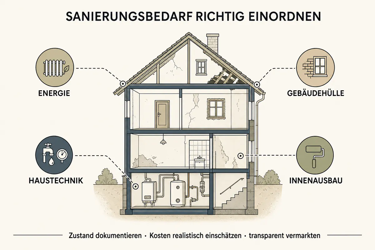 Sanierungsbedürftige Immobilien verkaufen: Preisabschläge, Käufer & Rechtspflichten im Überblick