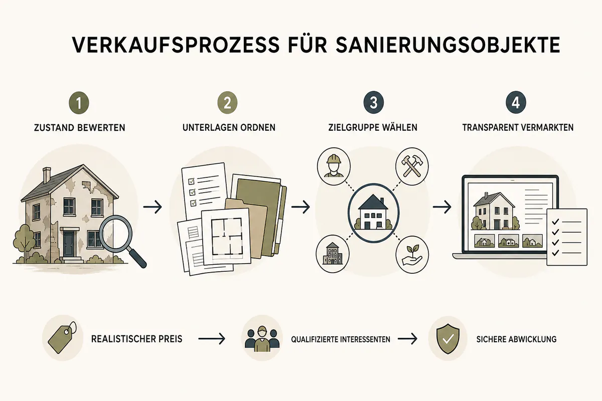Sanierungsbedürftige Immobilien verkaufen: Preisabschläge, Käufer & Rechtspflichten im Überblick