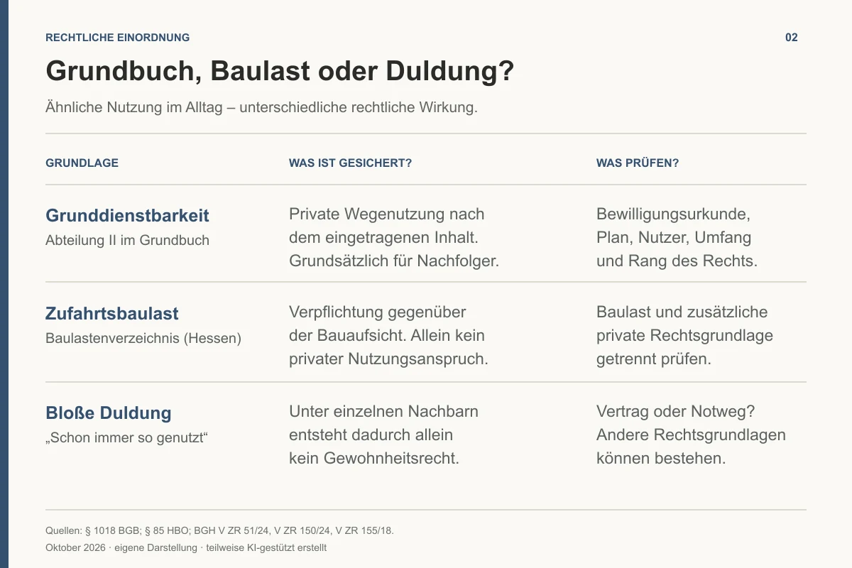 Vergleich von Grunddienstbarkeit, Zufahrtsbaulast und bloß geduldeter Wegenutzung - Immobilienmakler Frankfurt - Marc Härter Immobilien