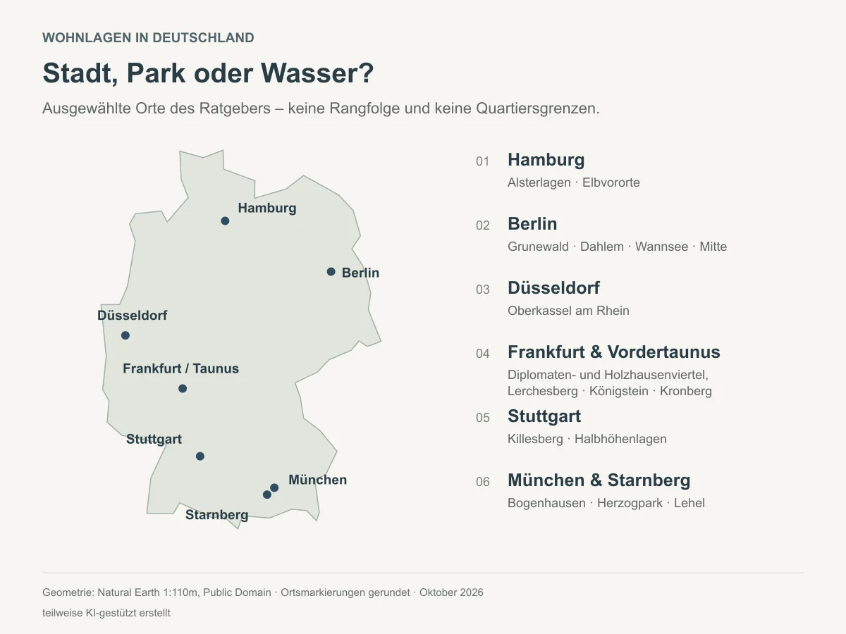 Karte ausgewählter Wohnlagen in Deutschland mit Frankfurt und dem Vordertaunus - Immobilienmakler Frankfurt - Marc Härter Immobilien