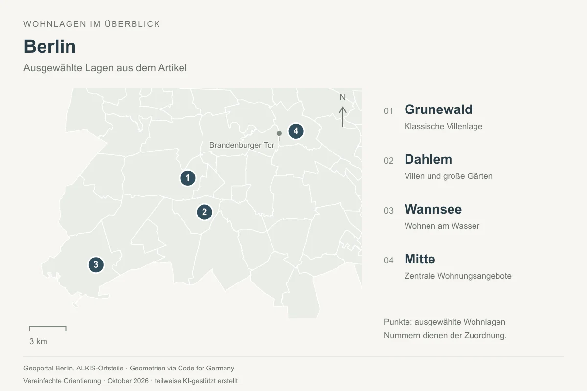 Orientierungskarte Berlin: Grunewald, Dahlem, Wannsee, Mitte - Immobilienmakler Frankfurt - Marc Härter Immobilien