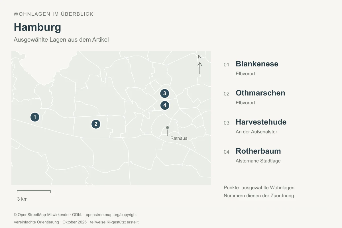 Orientierungskarte Hamburg: Blankenese, Othmarschen, Harvestehude, Rotherbaum - Immobilienmakler Frankfurt - Marc Härter Immobilien