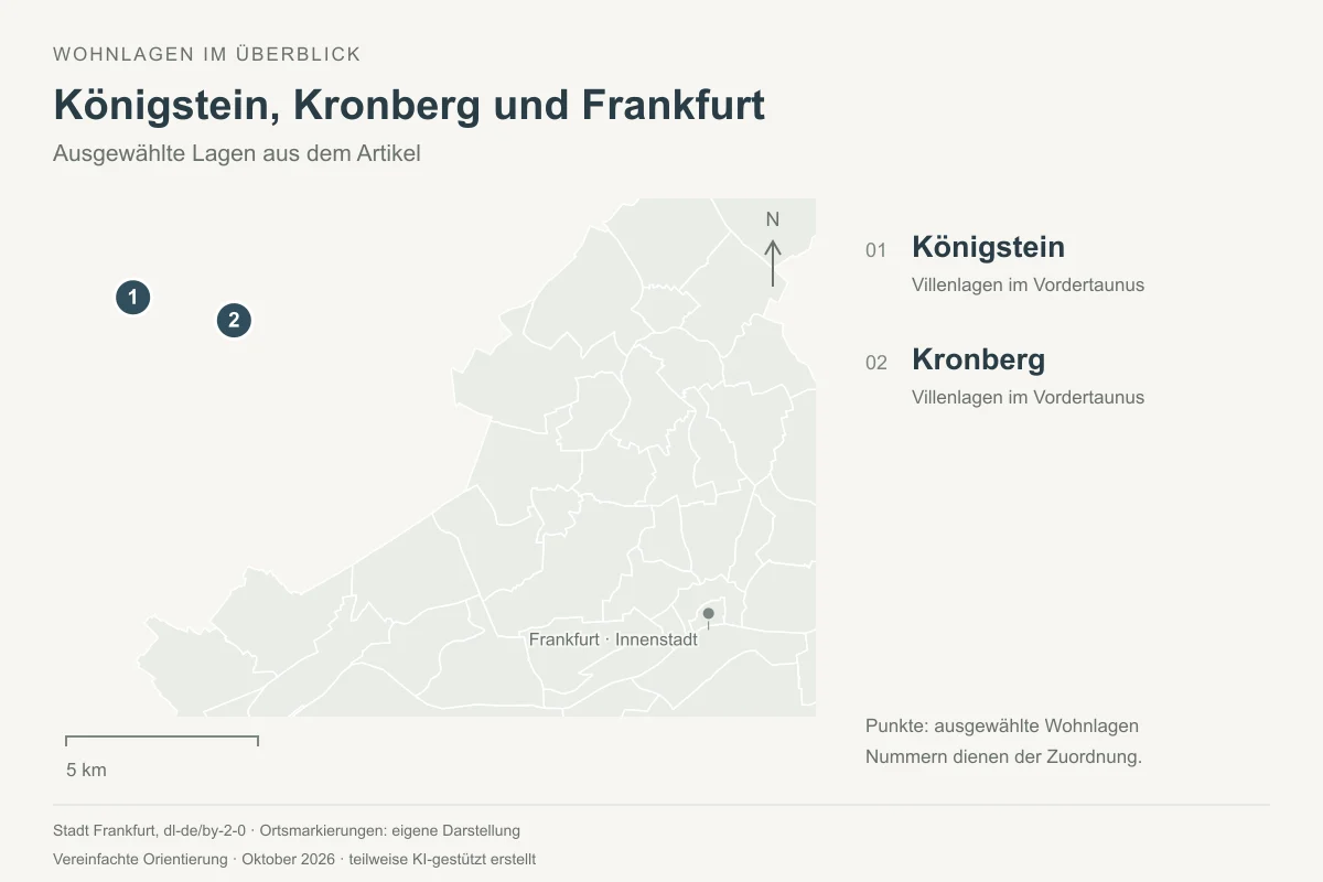 Orientierungskarte Königstein, Kronberg und Frankfurt: Königstein, Kronberg - Immobilienmakler Frankfurt - Marc Härter Immobilien
