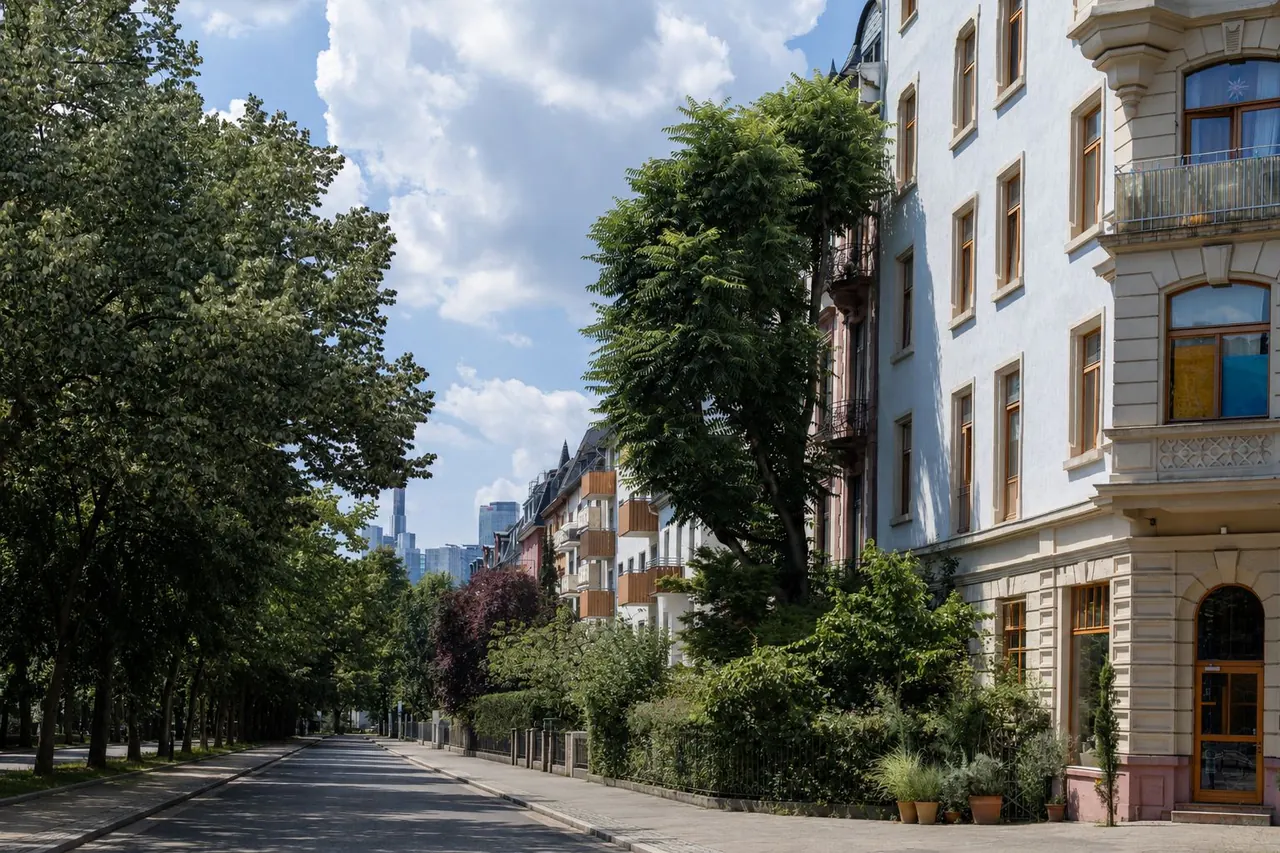 Baumbestandene Wohnstraße mit Altbauten im Frankfurter Nordend