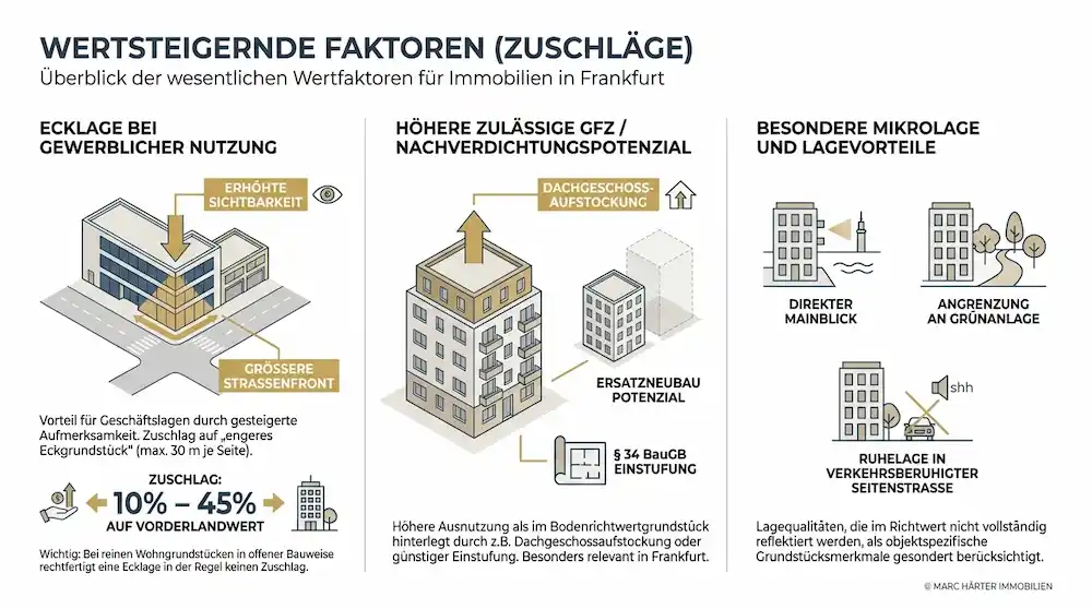 Bodenrichtwert erklärt: Warum der Richtwert nicht 1:1 auf Ihr Grundstück anwendbar ist Bodenrichtwert wertsteigernde Faktoren Grundstück Bewertung - Marc Härter Immobilien Frankfurt