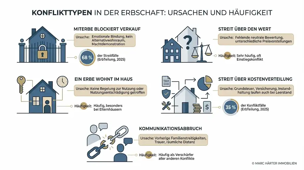 Erbengemeinschaft Immobilie verkaufen: Was tun, wenn Geschwister oder Miterben uneinig sind? Erbengemeinschaft Streit Ursachen und Häufigkeit - Marc Härter Immobilien Frankfurt