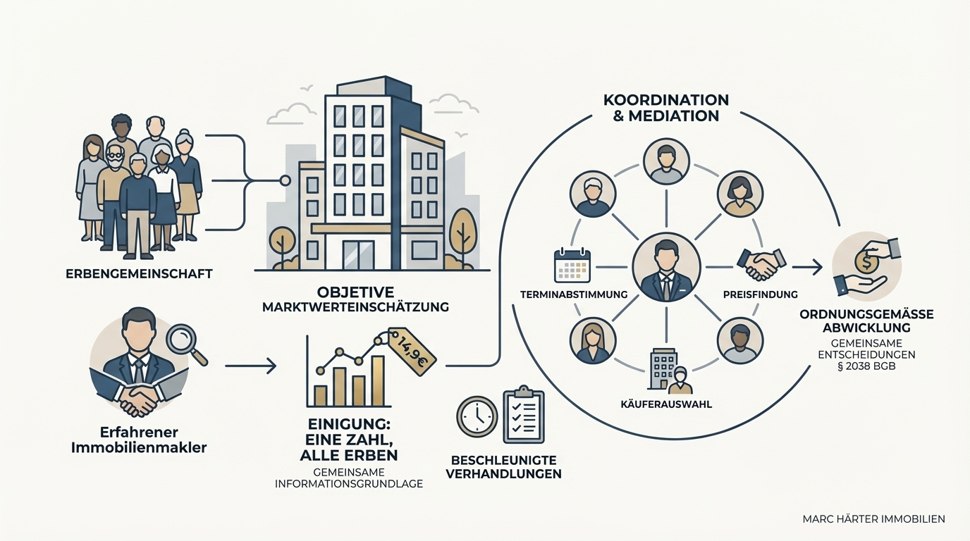 Erbengemeinschaft Immobilie verkaufen: Was tun, wenn Geschwister oder Miterben uneinig sind? Immobilie erben Immobilienmakler verkaufen - Marc Härter Immobilien