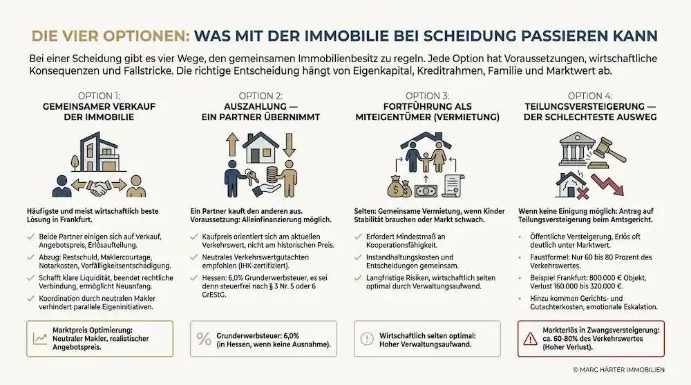 Immobilie bei Scheidung verkaufen in Frankfurt: Zugewinnausgleich, Spekulationssteuer und der richtige Verkaufsprozess Immobilie verkaufen bei Scheidung - die vier Möglichkeiten - Marc Härter Immobilien