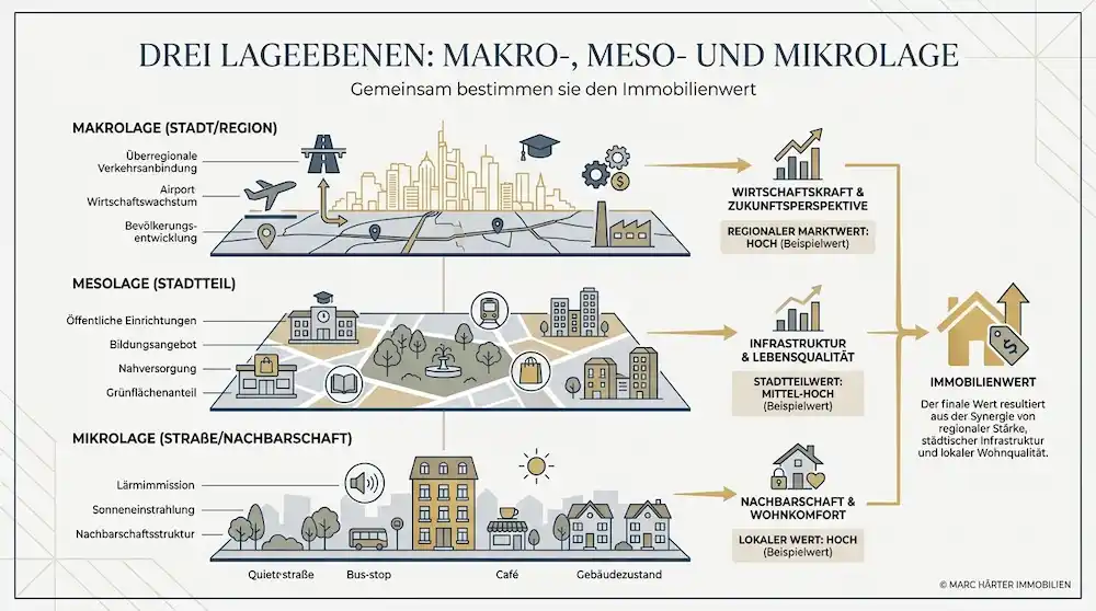 Lage, Lage, Lage: Was ist damit wirklich gemeint — und was bedeutet es für den Wert Ihrer Immobilie in Frankfurt? Lage Lage Lage in Frankfurt Bodenrichtwert 2026 - Marc Härter Immobilien Mikro Meso Makro Lage (2)