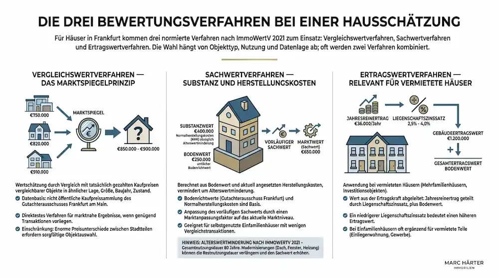 Hausschätzung Frankfurt: Was ist Ihr Haus wirklich wert? Hausschätzung Frankfurt - Marc Härter Immobilien Sachwert Ertragswert Vergleichswert
